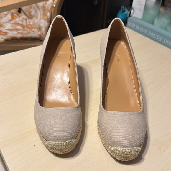 NWOT J. CREW CANVAS ESPADRILLE WEDGE SHOES SIZE 9.5 COLOR FLAX - Picture 3 of 11